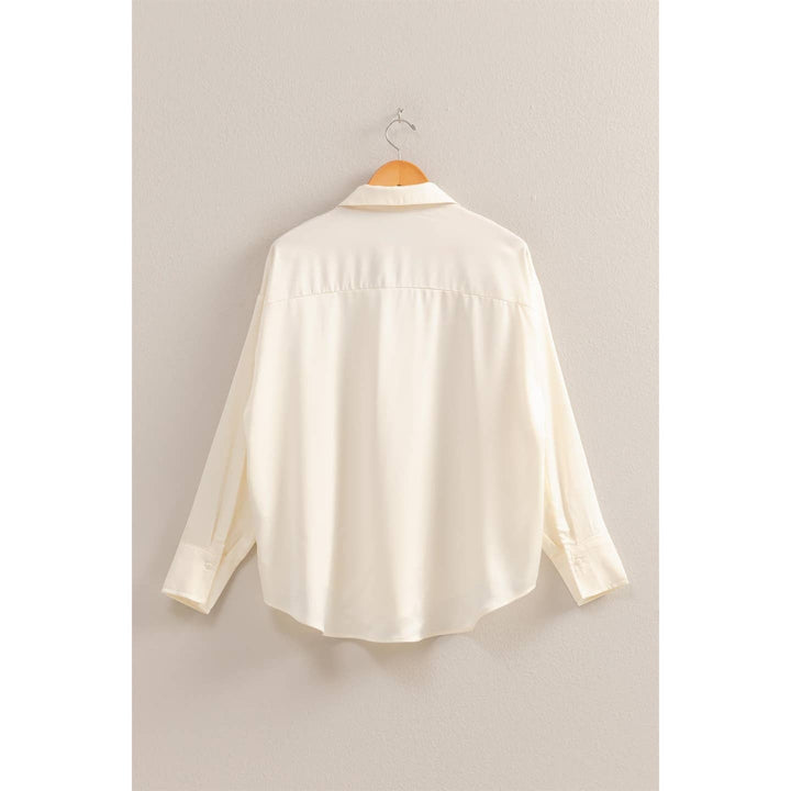 Collared V-Neck Satin Blouse