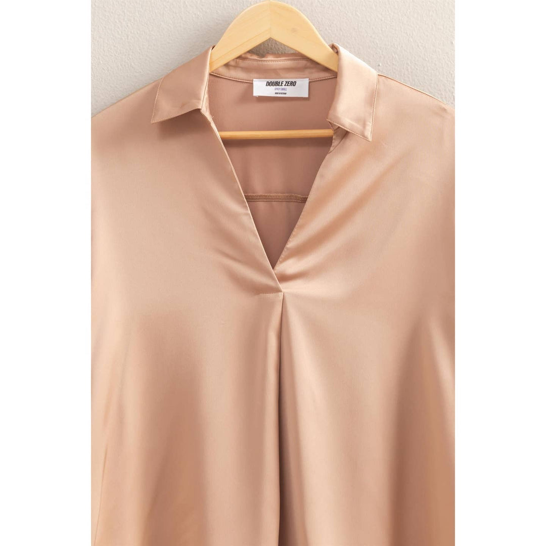 Collared V-Neck Satin Blouse