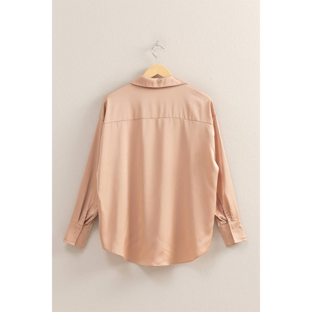 Collared V-Neck Satin Blouse