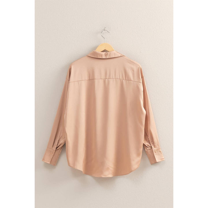 Collared V-Neck Satin Blouse