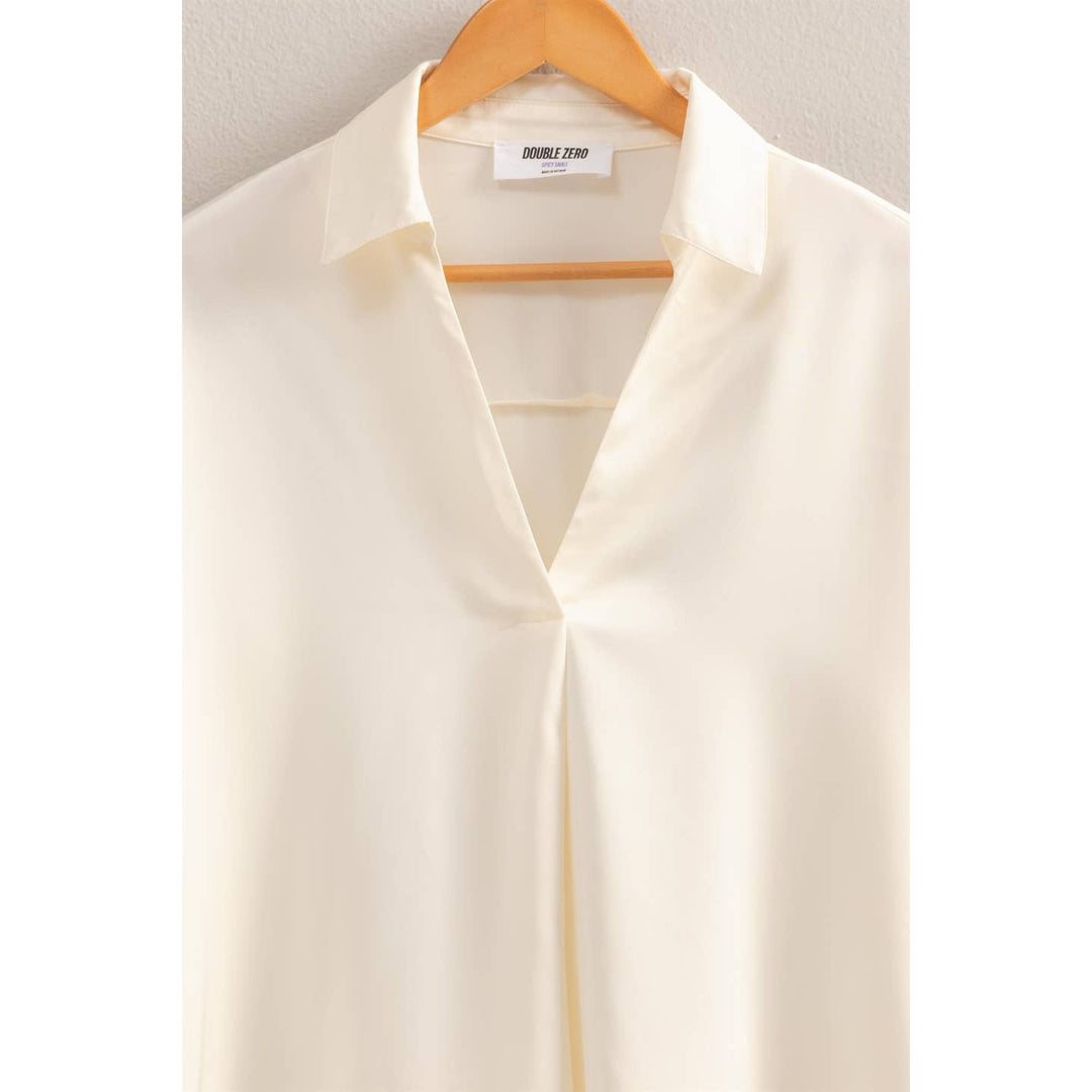 Collared V-Neck Satin Blouse